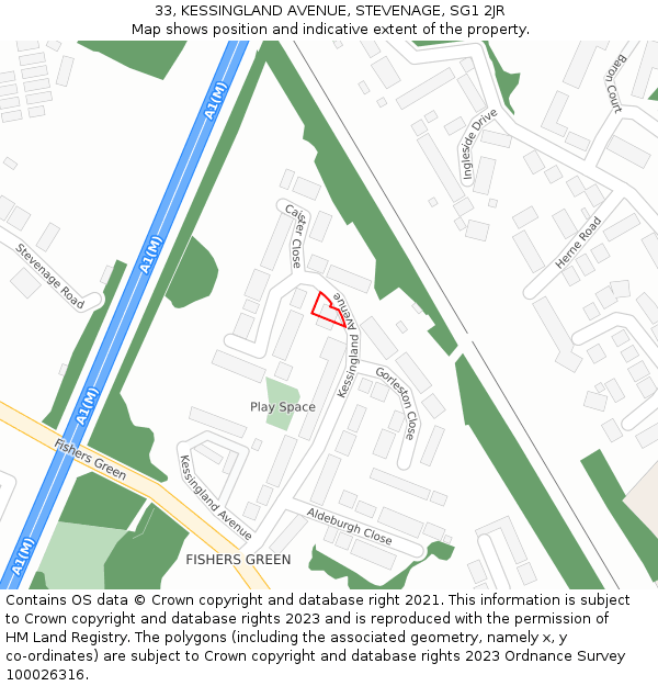33, KESSINGLAND AVENUE, STEVENAGE, SG1 2JR: Location map and indicative extent of plot
