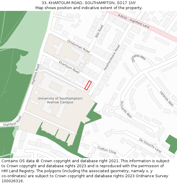 33, KHARTOUM ROAD, SOUTHAMPTON, SO17 1NY: Location map and indicative extent of plot