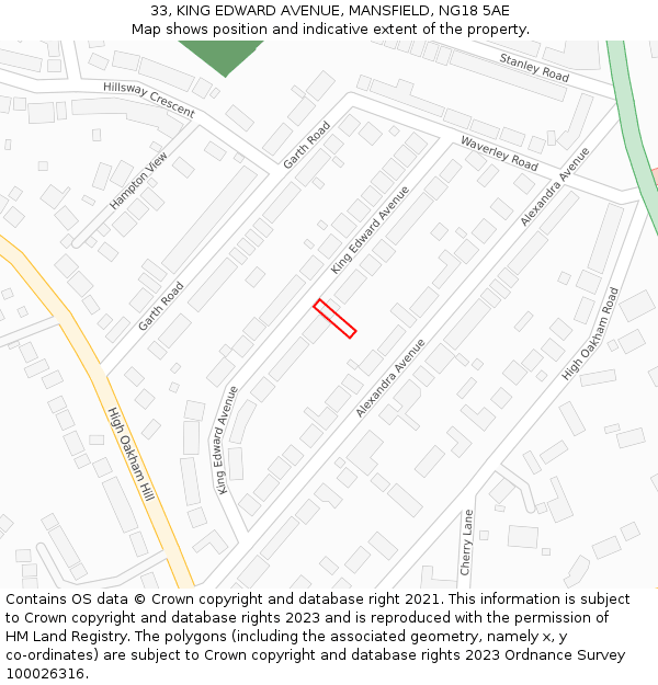33, KING EDWARD AVENUE, MANSFIELD, NG18 5AE: Location map and indicative extent of plot