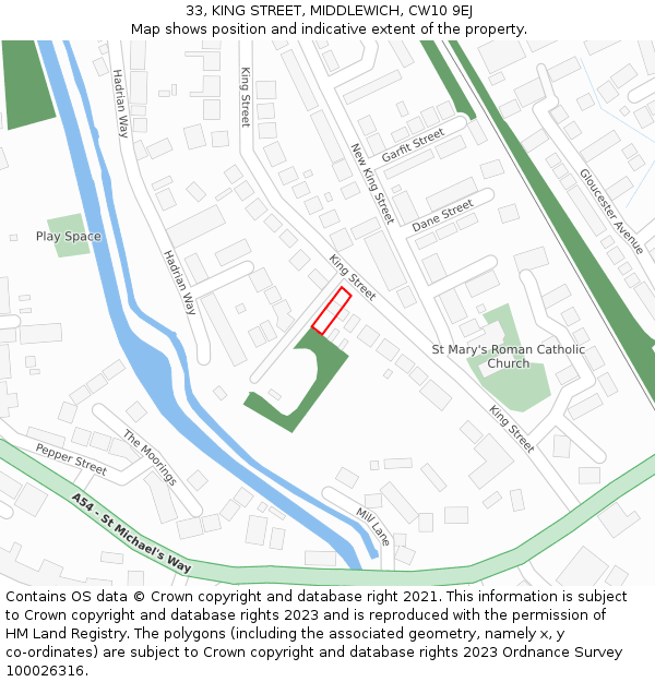 33, KING STREET, MIDDLEWICH, CW10 9EJ: Location map and indicative extent of plot