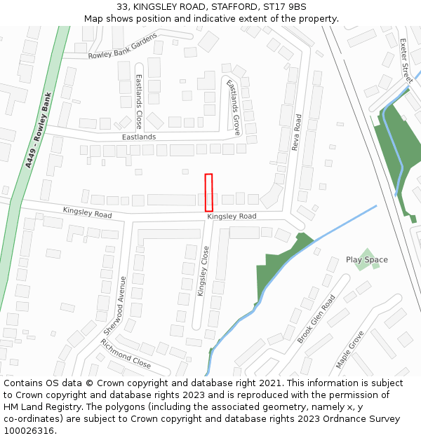 33, KINGSLEY ROAD, STAFFORD, ST17 9BS: Location map and indicative extent of plot