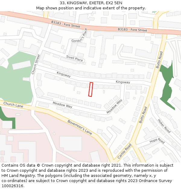 33, KINGSWAY, EXETER, EX2 5EN: Location map and indicative extent of plot