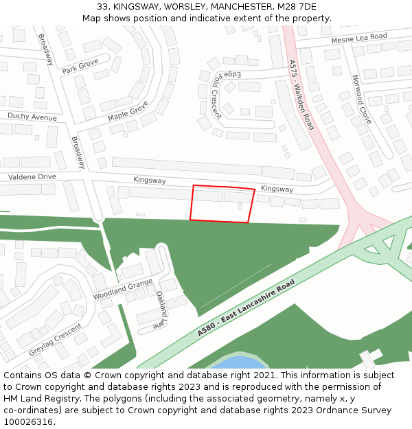 33, KINGSWAY, WORSLEY, MANCHESTER, M28 7DE: Location map and indicative extent of plot