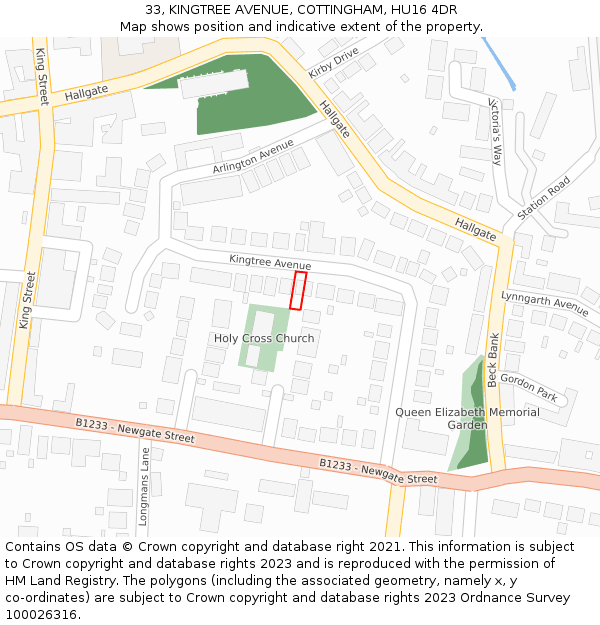 33, KINGTREE AVENUE, COTTINGHAM, HU16 4DR: Location map and indicative extent of plot