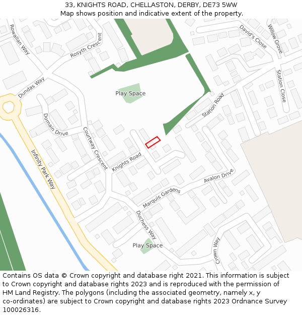 33, KNIGHTS ROAD, CHELLASTON, DERBY, DE73 5WW: Location map and indicative extent of plot
