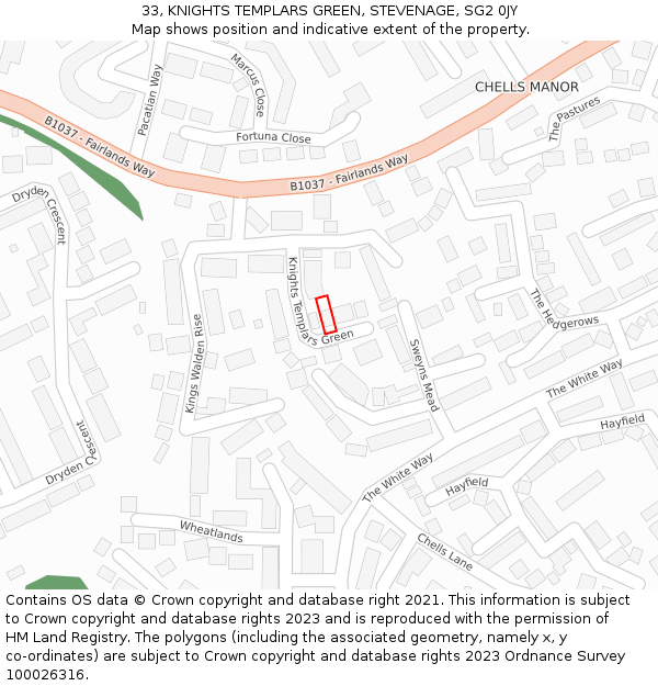 33, KNIGHTS TEMPLARS GREEN, STEVENAGE, SG2 0JY: Location map and indicative extent of plot