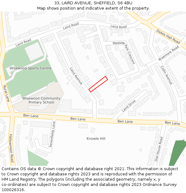 33, LAIRD AVENUE, SHEFFIELD, S6 4BU: Location map and indicative extent of plot