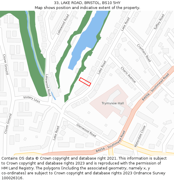 33, LAKE ROAD, BRISTOL, BS10 5HY: Location map and indicative extent of plot