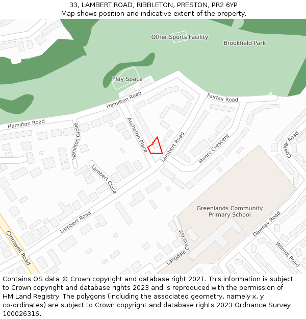 33, LAMBERT ROAD, RIBBLETON, PRESTON, PR2 6YP: Location map and indicative extent of plot