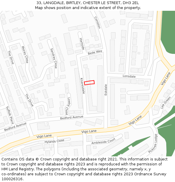 33, LANGDALE, BIRTLEY, CHESTER LE STREET, DH3 2EL: Location map and indicative extent of plot