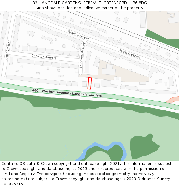 33, LANGDALE GARDENS, PERIVALE, GREENFORD, UB6 8DG: Location map and indicative extent of plot