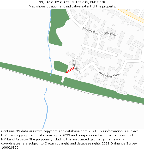 33, LANGLEY PLACE, BILLERICAY, CM12 0FR: Location map and indicative extent of plot