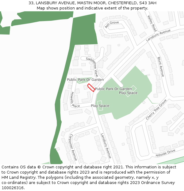 33, LANSBURY AVENUE, MASTIN MOOR, CHESTERFIELD, S43 3AH: Location map and indicative extent of plot