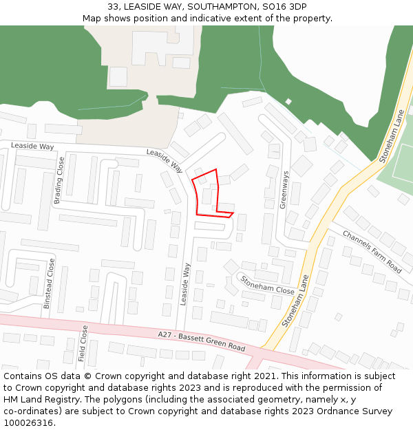 33, LEASIDE WAY, SOUTHAMPTON, SO16 3DP: Location map and indicative extent of plot