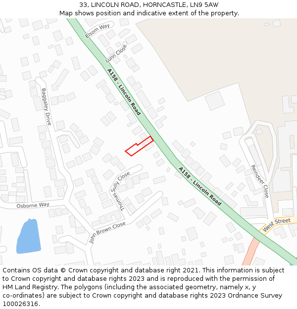 33, LINCOLN ROAD, HORNCASTLE, LN9 5AW: Location map and indicative extent of plot