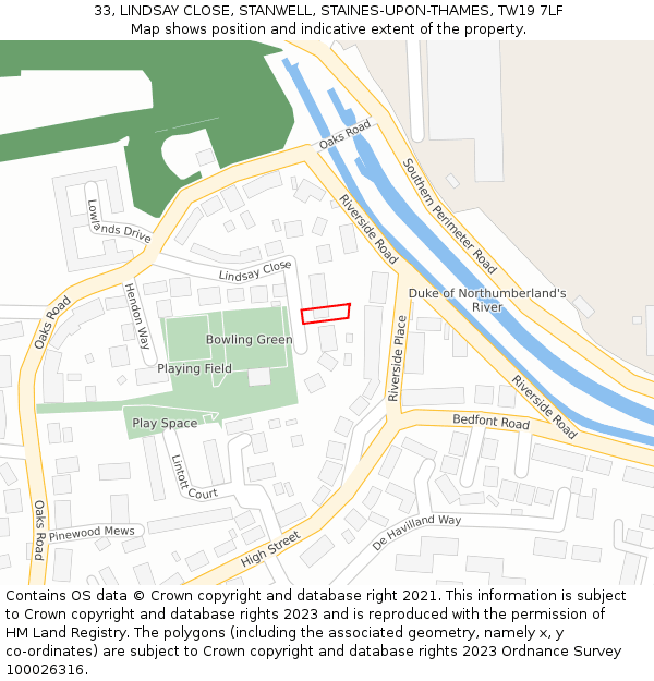 33, LINDSAY CLOSE, STANWELL, STAINES-UPON-THAMES, TW19 7LF: Location map and indicative extent of plot