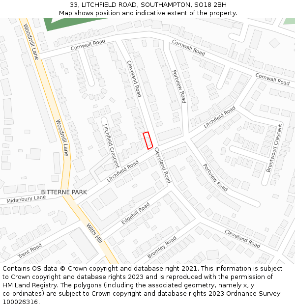 33, LITCHFIELD ROAD, SOUTHAMPTON, SO18 2BH: Location map and indicative extent of plot