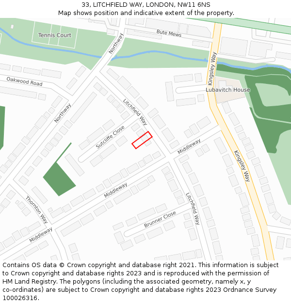 33, LITCHFIELD WAY, LONDON, NW11 6NS: Location map and indicative extent of plot