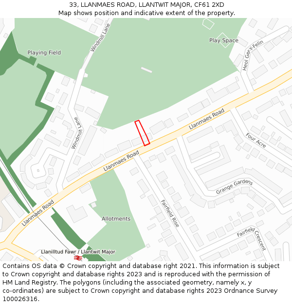 33, LLANMAES ROAD, LLANTWIT MAJOR, CF61 2XD: Location map and indicative extent of plot