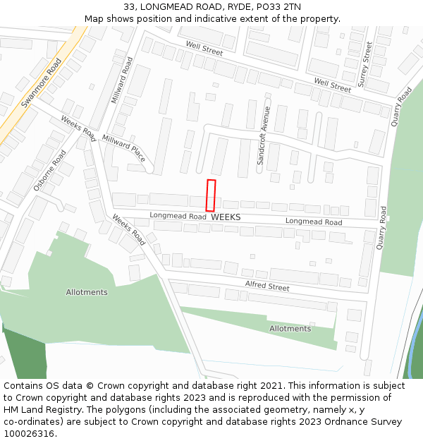 33, LONGMEAD ROAD, RYDE, PO33 2TN: Location map and indicative extent of plot