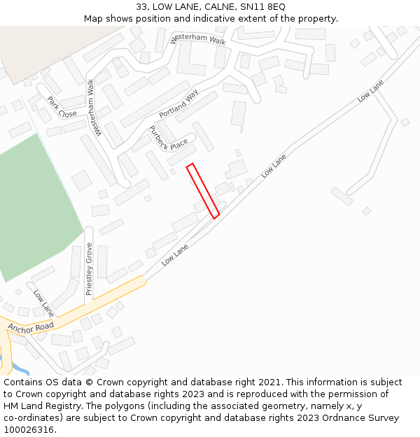 33, LOW LANE, CALNE, SN11 8EQ: Location map and indicative extent of plot