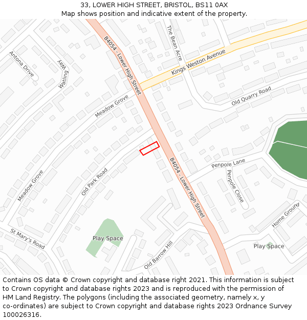 33, LOWER HIGH STREET, BRISTOL, BS11 0AX: Location map and indicative extent of plot