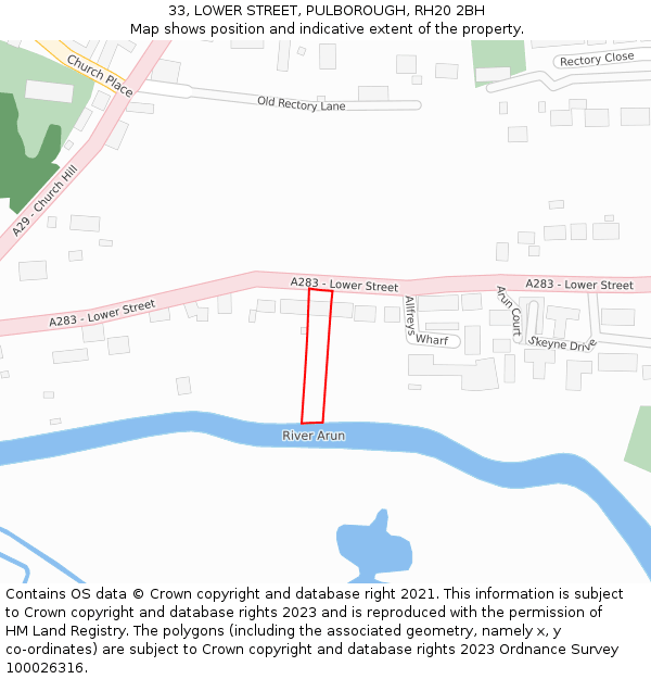 33, LOWER STREET, PULBOROUGH, RH20 2BH: Location map and indicative extent of plot