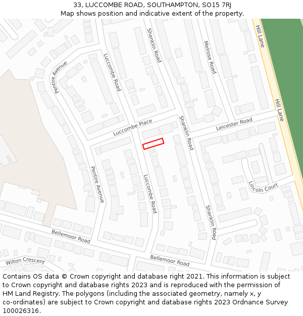 33, LUCCOMBE ROAD, SOUTHAMPTON, SO15 7RJ: Location map and indicative extent of plot