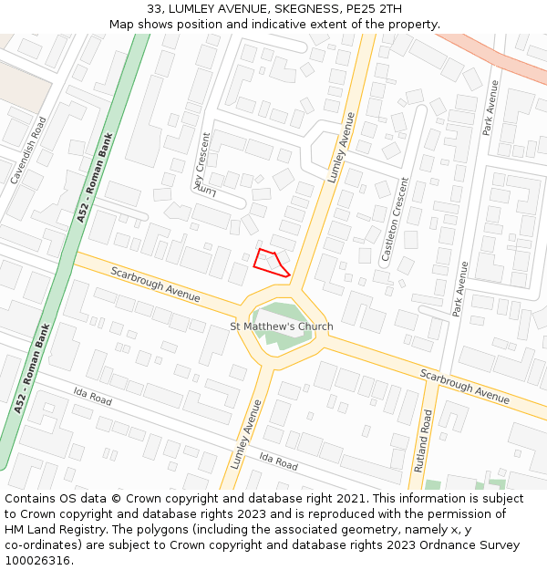 33, LUMLEY AVENUE, SKEGNESS, PE25 2TH: Location map and indicative extent of plot