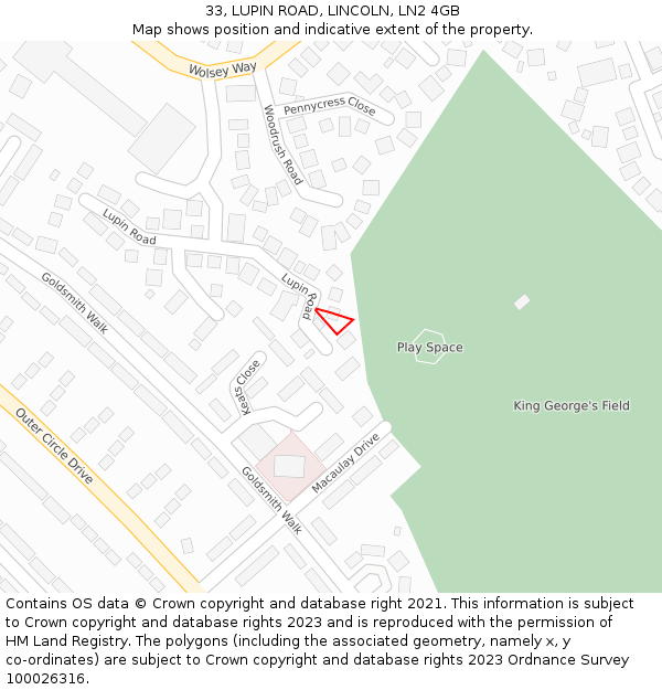 33, LUPIN ROAD, LINCOLN, LN2 4GB: Location map and indicative extent of plot