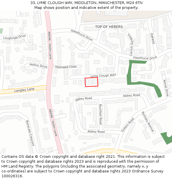 33, LYME CLOUGH WAY, MIDDLETON, MANCHESTER, M24 6TN: Location map and indicative extent of plot