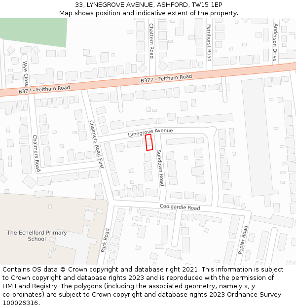 33, LYNEGROVE AVENUE, ASHFORD, TW15 1EP: Location map and indicative extent of plot