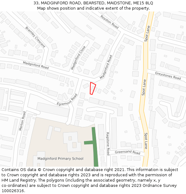 33, MADGINFORD ROAD, BEARSTED, MAIDSTONE, ME15 8LQ: Location map and indicative extent of plot