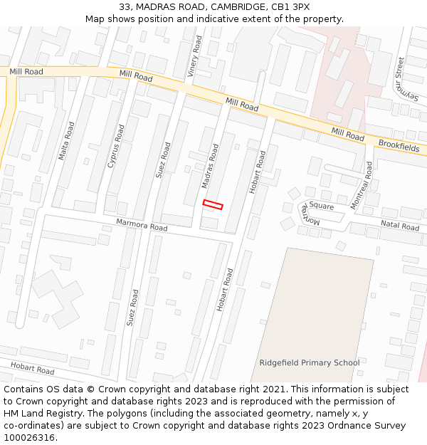 33, MADRAS ROAD, CAMBRIDGE, CB1 3PX: Location map and indicative extent of plot