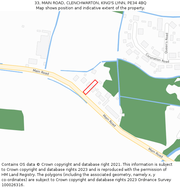 33, MAIN ROAD, CLENCHWARTON, KING'S LYNN, PE34 4BQ: Location map and indicative extent of plot