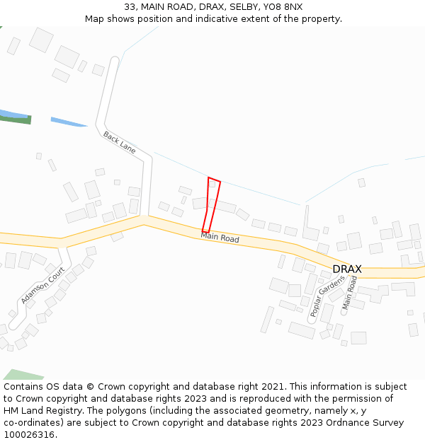 33, MAIN ROAD, DRAX, SELBY, YO8 8NX: Location map and indicative extent of plot