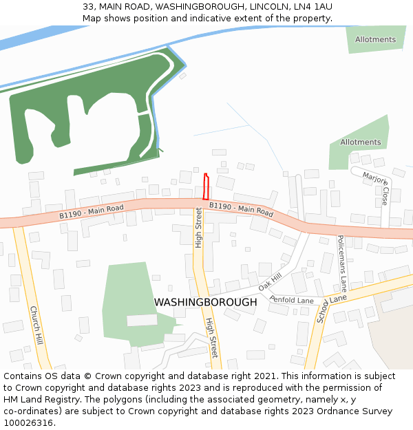 33, MAIN ROAD, WASHINGBOROUGH, LINCOLN, LN4 1AU: Location map and indicative extent of plot