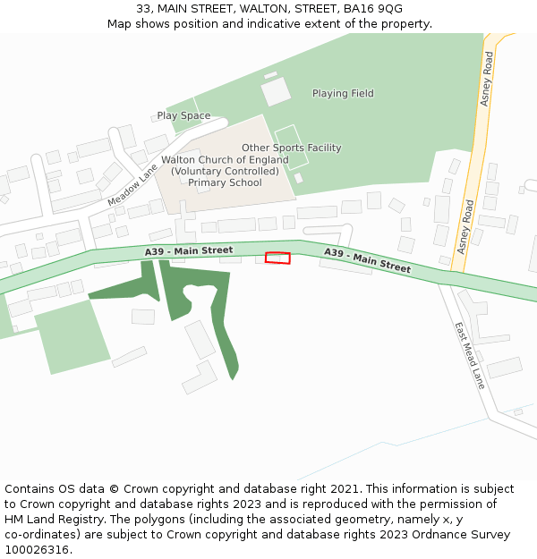 33, MAIN STREET, WALTON, STREET, BA16 9QG: Location map and indicative extent of plot
