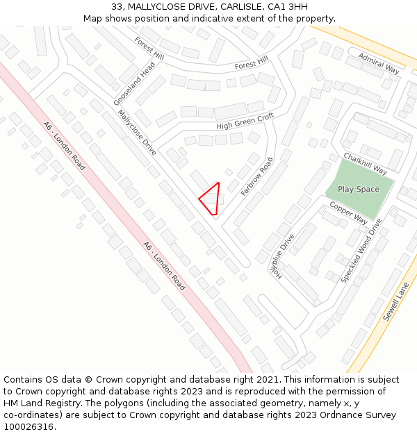 33, MALLYCLOSE DRIVE, CARLISLE, CA1 3HH: Location map and indicative extent of plot