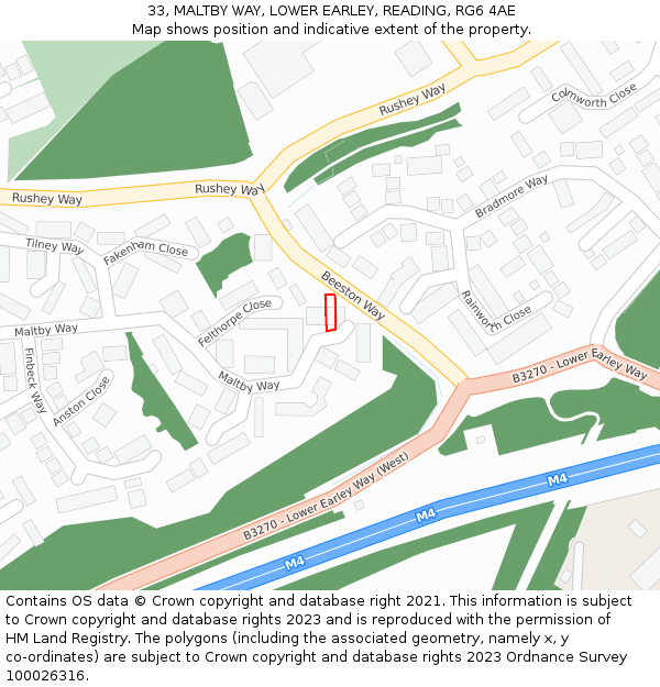 33, MALTBY WAY, LOWER EARLEY, READING, RG6 4AE: Location map and indicative extent of plot
