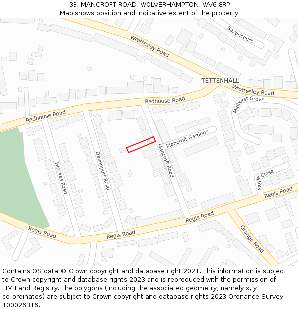 33, MANCROFT ROAD, WOLVERHAMPTON, WV6 8RP: Location map and indicative extent of plot
