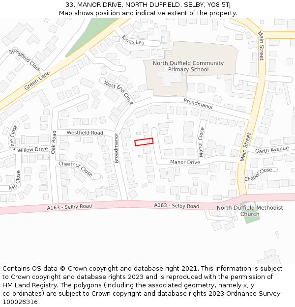 33, MANOR DRIVE, NORTH DUFFIELD, SELBY, YO8 5TJ: Location map and indicative extent of plot