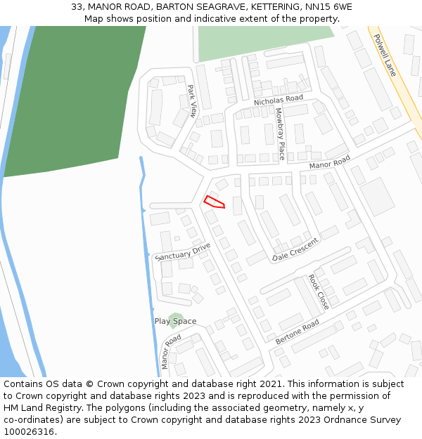33, MANOR ROAD, BARTON SEAGRAVE, KETTERING, NN15 6WE: Location map and indicative extent of plot