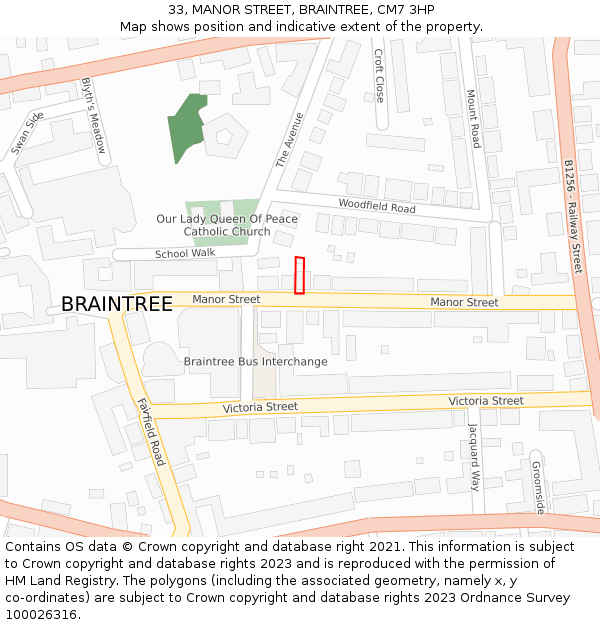 33, MANOR STREET, BRAINTREE, CM7 3HP: Location map and indicative extent of plot