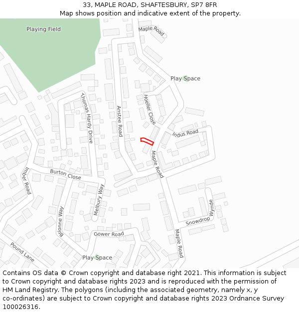 33, MAPLE ROAD, SHAFTESBURY, SP7 8FR: Location map and indicative extent of plot