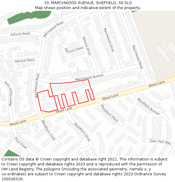 33, MARCHWOOD AVENUE, SHEFFIELD, S6 5LG: Location map and indicative extent of plot