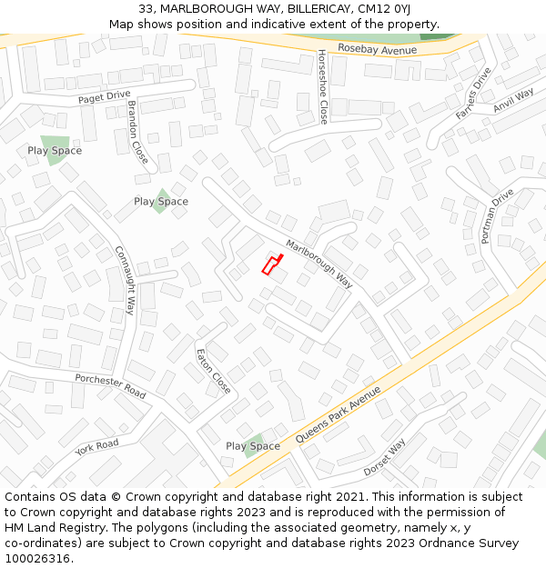 33, MARLBOROUGH WAY, BILLERICAY, CM12 0YJ: Location map and indicative extent of plot