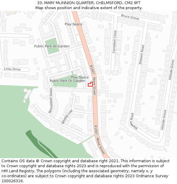 33, MARY MUNNION QUARTER, CHELMSFORD, CM2 9FT: Location map and indicative extent of plot
