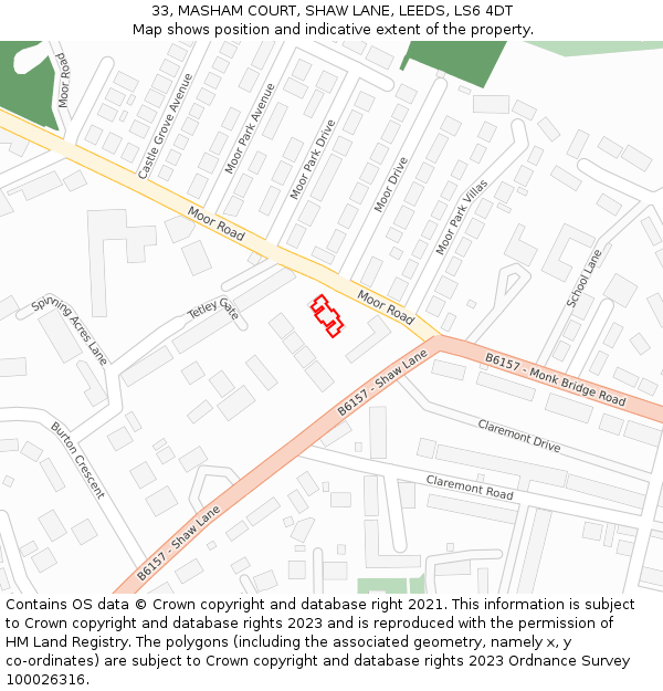 33, MASHAM COURT, SHAW LANE, LEEDS, LS6 4DT: Location map and indicative extent of plot