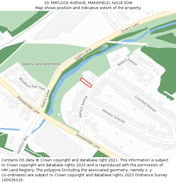 33, MATLOCK AVENUE, MANSFIELD, NG18 5DW: Location map and indicative extent of plot